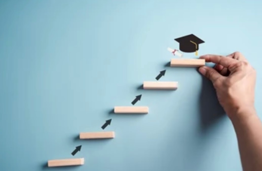 Steps leading towards a graduation cap